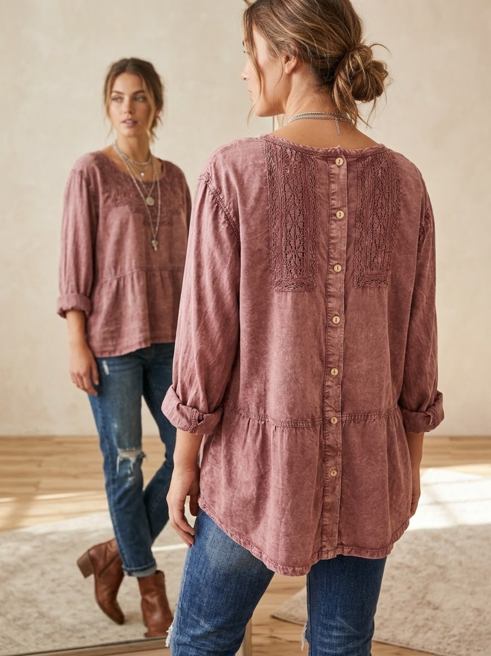 April Cornell Floral Crochet Coquette Button Back Boho Peasant Romantic Top XL
